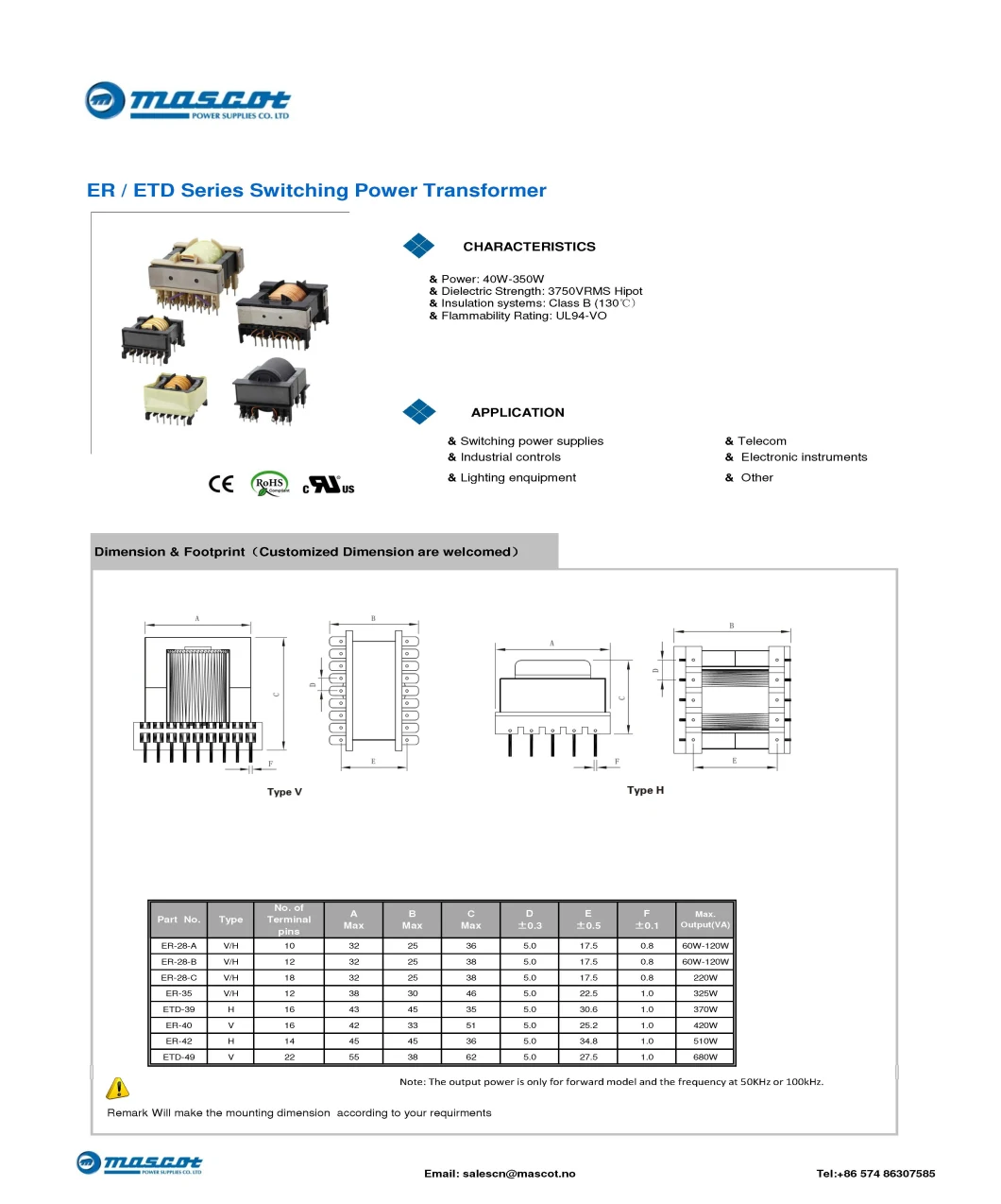 ETD High Frequency Transformer Power Inverter Transformer for Instrumentation Equipment